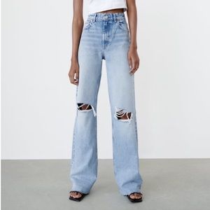 Zara - Ripped Wide Leg Jean